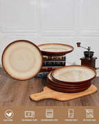 10 Inch Dinner Plates Set of 6, Stoneware Round Salad Dessert Plates, Serving Plates, Microwave & Dishwasher Safe, Brown and Yellow