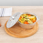 Foil Lux 34 Ounce Pans And Lids, 100 Disposable Pots With Lids - Oven-Ready, Stove Compatible, Aluminum Foil Baking Pans, Freezable, For Outdoor Camping, Vacation, Picnic, And More - Restaurantware