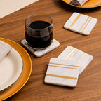 Cork & Mill Marble Coasters Set of 6 - Real Natural Stone - Luxury Aesthetic Square Coasters - Neutral White Marble with Gold Brass Inlay - Semi Absorbent Stone