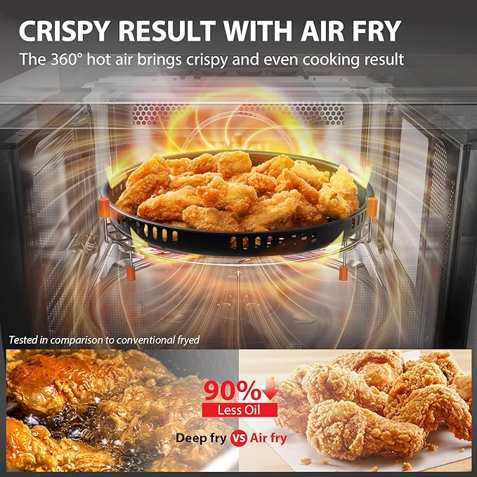 TOSHIBA Combo 8-in-1 Countertop Microwave Oven, with Convection, Broil, Odor Removal Mode, 12.4" Position Memory Turntable, Child-Lock, Black Stainless Steel, ML2-EC10SA(BS) A, Air Fryer-1.0 Cu.Ft