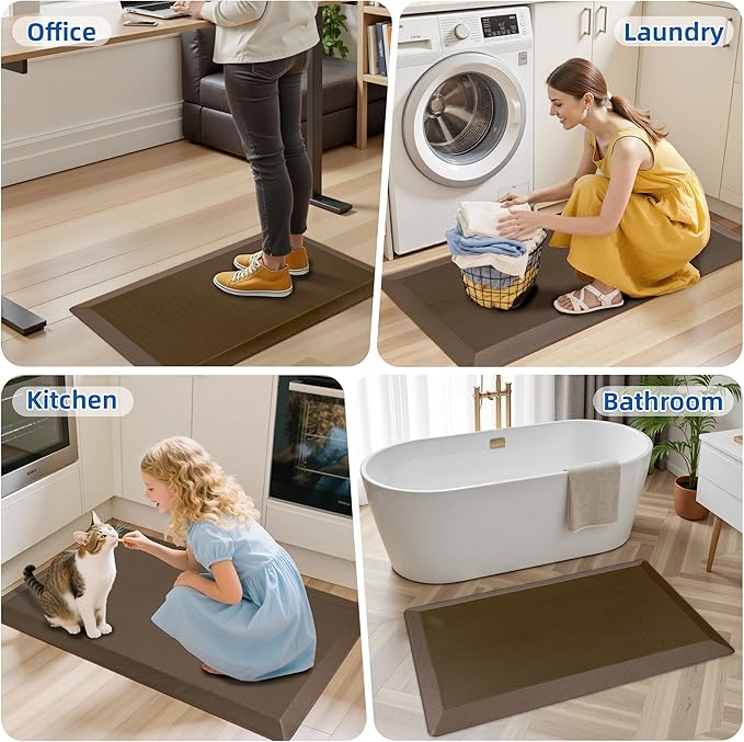 Anti Fatigue Kitchen Mats for Floor, Brown 9/10 Extra Thick Cushioned Standing Desk Mat, Comfort Memory Foam Ergonomic Kitchen Rugs and Mats Non-Slip Waterproof for Office, Kitchen, Sink, 20" x 48"