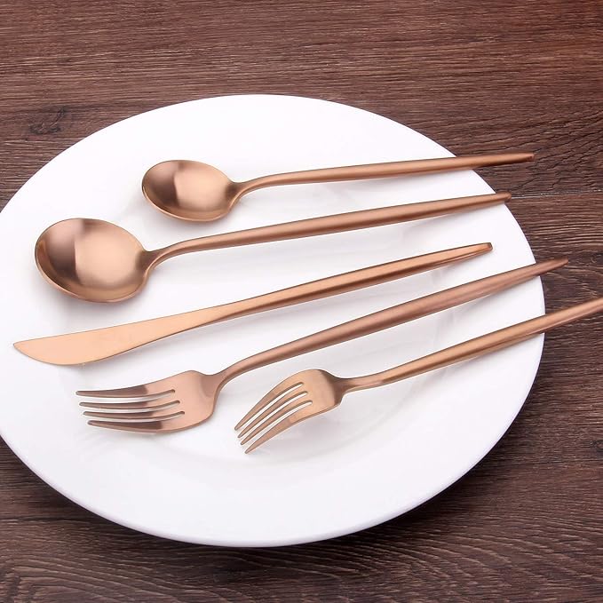 Matte Copper Silverware Set, SHARECOOK 20-Piece Stainless Steel Satin Finish Flatware Set Service for 4, Kitchen Utensil Set, Tableware Cutlery Set for Home and Restaurant