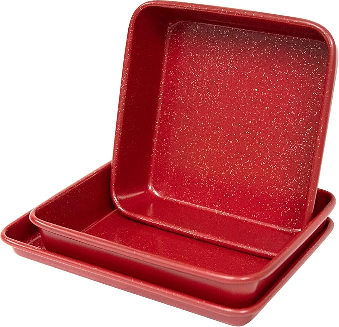 casaWare 3pc Ultimate Series Commercial Weight Toaster Oven Bakeware Set (Red Granite)