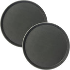 CURTA 2-Pack Restaurant Grade Non-Slip Tray, NSF, 16 Inch, Plastic Rubber Lined Round Serving Tray, Black