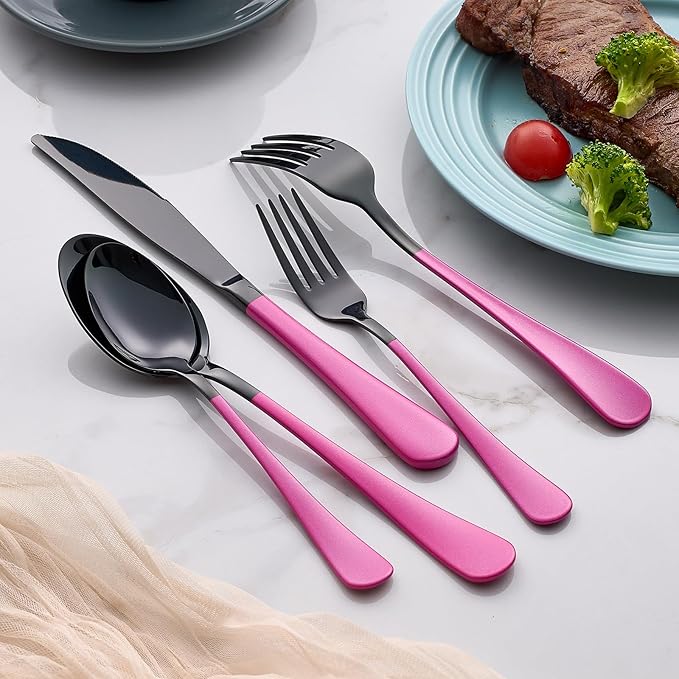 20-Piece Purplish Red Silverware Set 18/0 Stainless Steel Black Silverware Set Purplish Red Handle Cutlery Black Set Service for 4 Dinner Knives Forks Spoons Flatware Set Dishwasher Safe