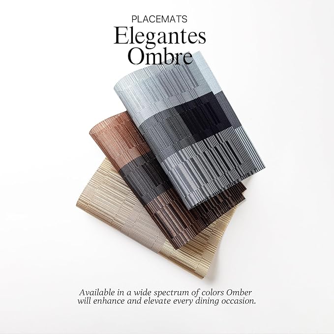 LEXMORE PVC Woven Placemats 8 PCS Wipeable Indoor/Outdoor Table Mats Washable Vinyl Place Mats for Dining Table, Set of 8-Silver Gray Black