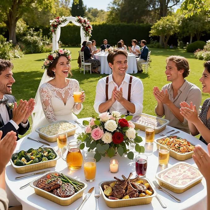 Aluminum Foil Pan with Lids,Heavy Duty Aluminum Pan, Disposable Aluminum Pans,Gold Foil Pans, Deep Container for Heating, Baking, Cooking,BBQs,Parties,Storing,Catering(74.4oz 15 Pack w/Lids)