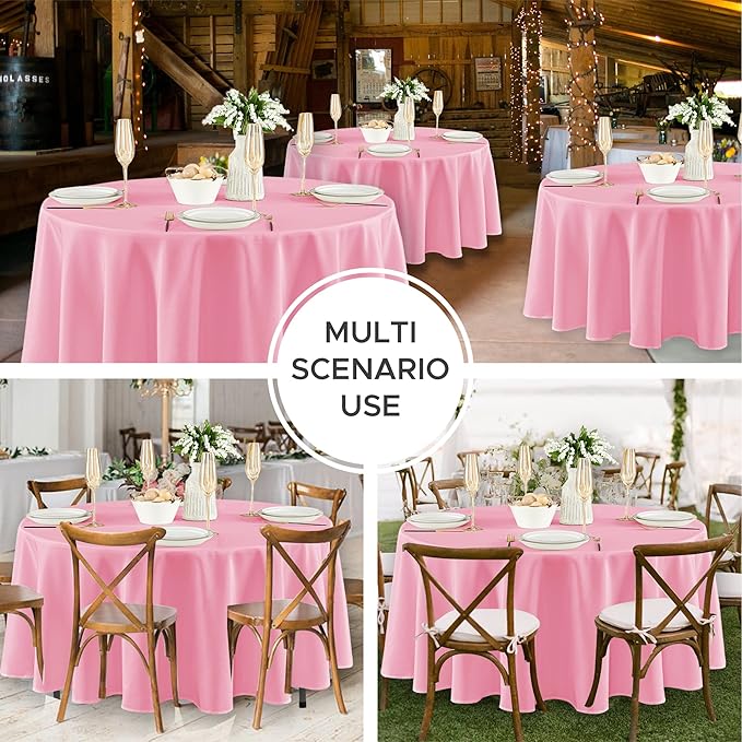 Fitable 8 Pack Round Tablecloths: Stain Resistant Wrinkle Free Circle Table Clothes, Washable Reusable Polyester Table Covers for Wedding Party Birthday Banquet Reception(Pink, 120 Inch)