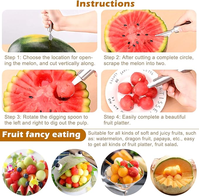 5 Pieces Culinary Drawing Decorating Spoon Set, Drizzle Spoons, Cooking Tweezers and Melon Baller Spoon, Professional Chef Tool for Decorating Plates