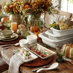 Artena Ceramic Pasta Bowls Set of 4-9.85 Inch Large Salad Bowls, 25 oz Serving Bowls for Soup, Dinner & Party - Embossed Microwave Safe Kitchen Dishes, Rectangle Plates (Multiple Patterns)