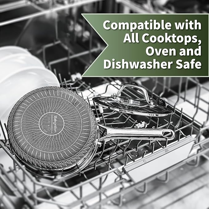 Hybrid Nonstick 4 QT Saucepan with Lid, Stainless Steel Stockpot with Honeycomb Texture,Compatible with All Cooktops,Dishwasher and Oven Safe