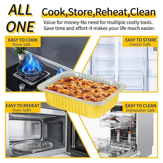 40 Pack 3 LB Aluminum Foil Pans with Lids Heavy Duty, 48 Ounce 8.7"×6.6"×2.4" Aluminum Food Containers with Lids, Disposable Tin Foil Pans for Baking, Meal Prep, Freezer, Heating and Takeout