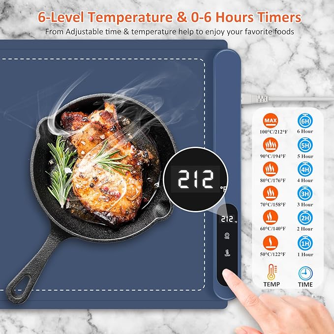 OcePor (XXL 36"x16") Food Warming Mat, Electric Warming Tray,Foldable Food Warmer for Parties, Buffets, Family Gatherings, Holiday & Sabbath, Child Lock, Heating Mat for Food, (Blue)