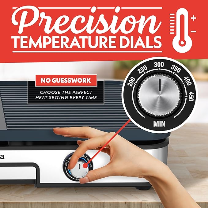 Gourmia 3-in-1 Indoor Grill/Griddle Electric Combo - 250-400°F Adjustable Dual Cooking Zones with Removable Nonstick Reversible Ceramic Plates - Non Toxic Dishwasher Safe Countertop Kitchen Appliances