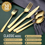 Gold Silverware Set, OGORI 30-Piece Gold Forged Stainless Steel Flatware Set with Square Handle, Service of 6