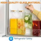 Set of 2 Square Glass Carafe, 1 Liter Beverage Serveware Carafe with Bamboo Lid, Water Bottles, Clear Glass Pitchers for Mimosa Bar, Milk, Juice, Lemonade(2 Bottles)