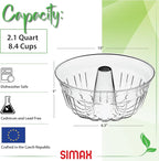 SIMAX Clear Glass Fluted Bundt Cake Pan | Heat, Cold, and Shock Proof, 2.1 Quart (8.4 Cups), Made in Europe, Great for Ring Cakes, Puddings, Desserts, Monkey Bread, and More, Dishwasher Safe