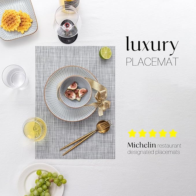 LEXMORE PVC Woven Placemats 12 PCS Wipeable Indoor/Outdoor Table Mats Washable Vinyl Place Mats for Dining Table, Set of 12-Gray