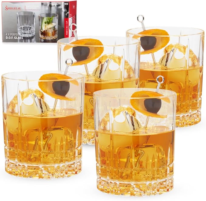 Spiegelau Perfect Serve Double Old Fashioned Glasses Set of 4 - Lowball Cocktail Glasses European-Made Crystal, Dishwasher Safe, Professional Quality Cocktail Glass Gift Set - 13 oz
