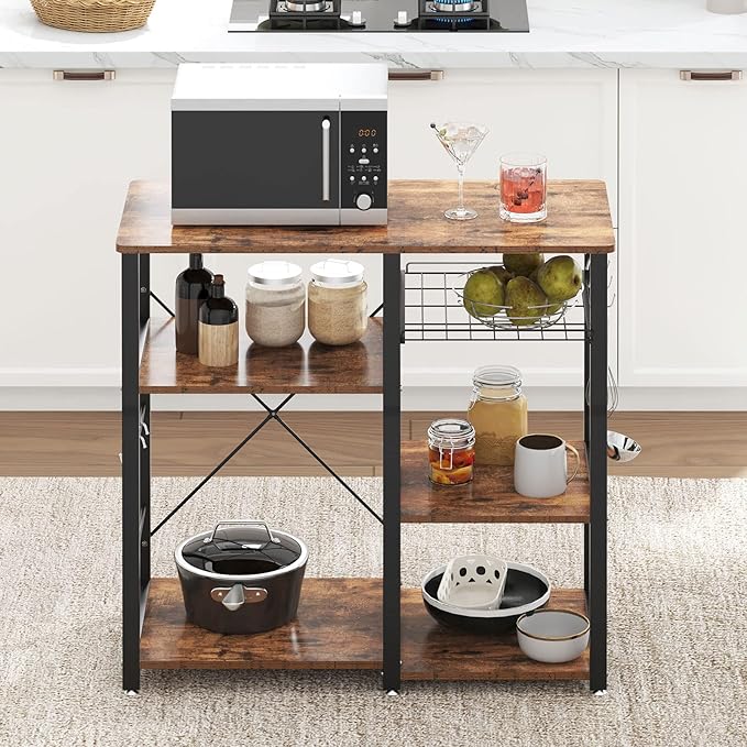 soges 3-Tier Kitchen Baker's Rack Utility Microwave Oven Stand Kitchen Island Cart Standing Storage Shelf Kitchen Workstation, Vintage Brown