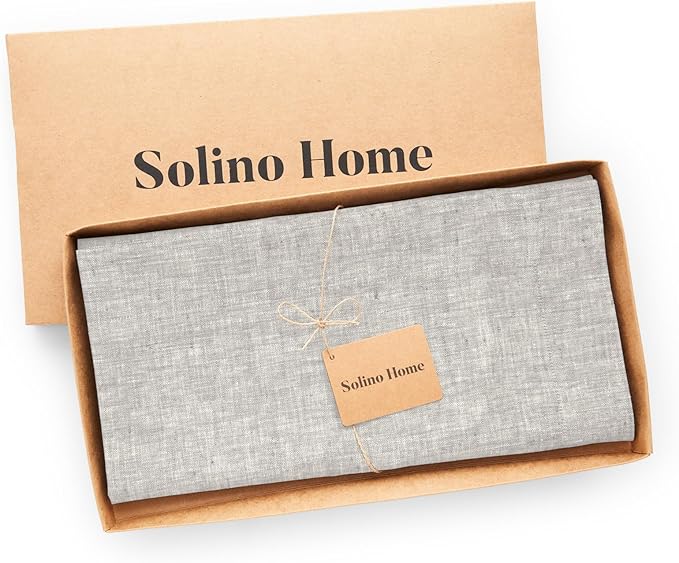 Solino Home Linen Tablecloth 52 x 52 Inch - 100% Pure Linen Square Table Throw - Athena, Machine Washable Oyster Grey Tablecloth for Summer, Fall, Autumn, Halloween