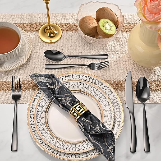 20-Piece Black Silverware Set, Heavy Duty Stainless Steel Flatware Cutlery Set Service for 4, Food-Grade Utensil Sets for Home Restaurant, Dishwasher Safe