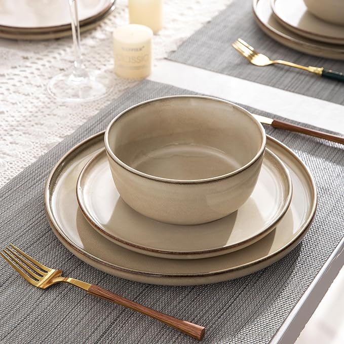 AmorArc Ceramic Dinnerware Sets,Round Reactive Glaze Stoneware Plates and Bowls Sets,Highly Scratch Resistant | Microwave & Dishwasher Safe,Service for 8 Dishes Set (24pc)