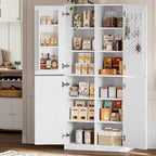 IRONCK 71" Kitchen Pantry Storage Cabinet with Storage Rack, Pegboard Doors, 4 Adjustable Shelves, Food Pantry Cabinet, Freestanding Tall Cupboard for Dining Room, Kitchen, White