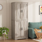 Shintenchi Kitchen Pantry Cabinet, Freestanding Farmhouse Storage Cabinet with 8 Door Shelves, 2 Cabinets and 1 Drawer, Tall Cupboard for Kitchen, Living Room, Dining Room and Bathroom, Ash Gray