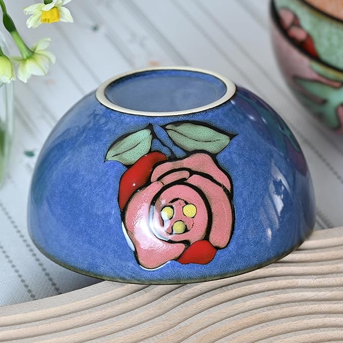 Ceramic Cereal Bowls Set of 6, Floral Design 6 inch – 28oz for Cereal, Salad, Soup, Dessert, or Snacks, Microwave, Dishwasher Safe