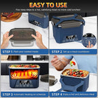 Cordless Electric Lunch Box, 1.2L Self Heating Lunch Box Battery Powered with Automatic Heating, BPA Free, Meal Prep Friendly (Blue)