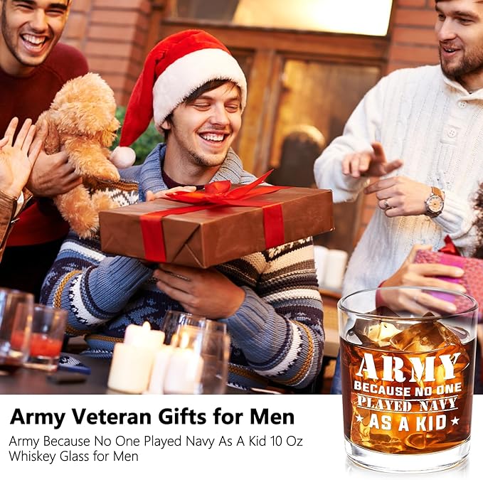 Futtumy Army Gifts for Men, Army Because No One Played Navy As A Kid Whiskey Glass, Military Gifts for Men, Army Veteran Gifts for Men, Navy Gifts for Men, 10 Oz Whiskey Gifts