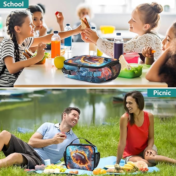 American Football Lunch Bag for Teens Boys Cool Insulated Lunch Box with Adjustable Shoulder Belt Cooler Bag for Sports Travel Camping College