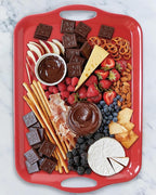 17.5 x 12’’ Large Melamine Serving Tray with Handles, Set of 2 Rectangular Melamine Serving Platters, Dishwasher Safe Trays for Eating, Appetizer, Charcuterie, Snack, Fruits, Desserts, Red
