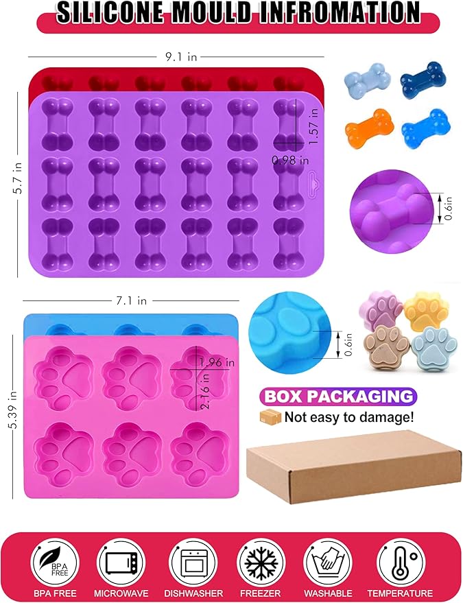 Homemade Silicone Dog Treat Molds - Dog Treat Cookie Cutters - Dog Treat Recipes Card, Food Grade Silicone Molds for Candy and Dog Ice Cubs - Set of 15