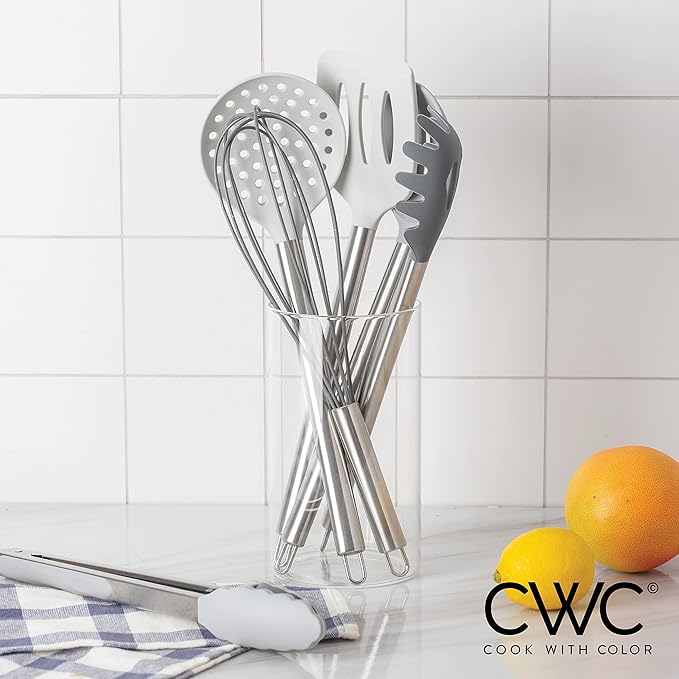 COOK WITH COLOR Silicone Cooking Utensils, Kitchen Utensil Set, Easy to Clean Silicone Kitchen Utensils, Cooking Utensils for Nonstick Cookware, Kitchen Gadgets Set, 10 Pieces, Grey Ombre