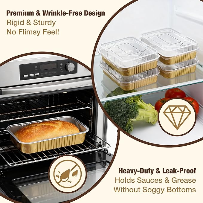 Aluminum Foil Pans, Heavy Duty Aluminum Pans, Disposable Aluminum Pans,Gold Foil Pans, Deep Container for Heating, Baking, Cooking, BBQs, Parties,Storing,Catering (1200ml/40.5oz 5 Pack)