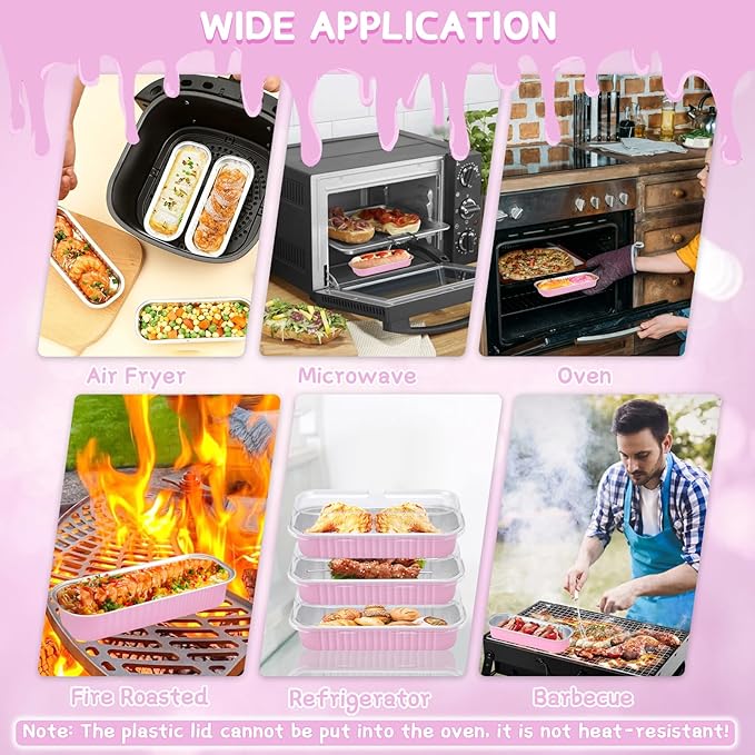 200 Pack Mini Loaf Pans Mini Cake Pans with Lids and Spoons Sealing Sticker, 6.8oz Rectangle Aluminum Foil Baking Pans Disposable Loaf Cake Pan for Baking (Pink)