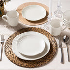 Famiware Plates and Bowls Sets 18-Piece Stoneware Dinnerware Sets, Dishes Set for 6, Hand-made Reactive Glaze Dish Set, Twilight Series, White