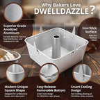 Square Tube Cake Pan 18 Cups - 2-Pcs Set Angel Food Cake Pan with Removable Bottom – Non-Stick Aluminum Pans for Baking Pound, Chiffon Cakes – 10-inch Angel Mold with Cooling Feet