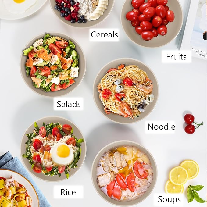 PYRMONT Wheat Straw Bowls 26 OZ Plastic Bowls Reusable, Unbreakable Soup Bowls, Bowl Set of 8, Cereal Bowl, Small Bowls for Kitchen, Dishwasher & Microwave Safe Bowls, BPA-Free (Beige)