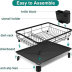 Dish Drying Rack for Kitchen Counter,Space-Saving Dish Rack with Drainboard,Rustproof Countertop Dish Drainer with Utensil Holder for Sink,Black