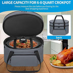 Double Layer Slow Cooker Travel Bag Compatible with 6, 7, 8 Quart Crock-Pot, Insulated Travel Carrier with Easy to Clean Lining, Grey