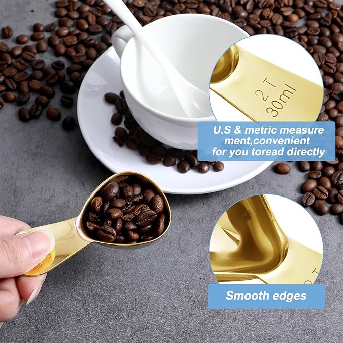 1 Pcs Coffee Scoop, 2 Tablespoon Measuring Spoon for Ground Coffee, Durable Stainless Steel, Easy to Use and Clean(Gold）, Send Goods from Local Warehouse