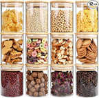 17oz Glass Food Storage Jars, Glass Jars with Bamboo Lids, Kitchen Storage Jars, Set of 12, Canisters with Airtight Lids for Spice, Coffee, Cookie, Pantry Organizers