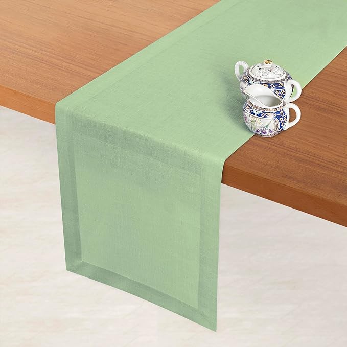 D'Moksha Homes Linen Table Runner 60 Inches - 100% Pure Linen Sage Green Table Runner 14 x 60 Inch for Coffee Tables, Dresser, Summer, Fall and Halloween - Machine Washable