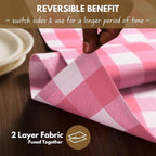 Native Fab Table Runner Buffalo Check Plaid 100% Cotton - 13x72 Inches Kitchen Dining Table Decoration for Indoor Outdoor Farmhouse Home Party Decor - Pink and White