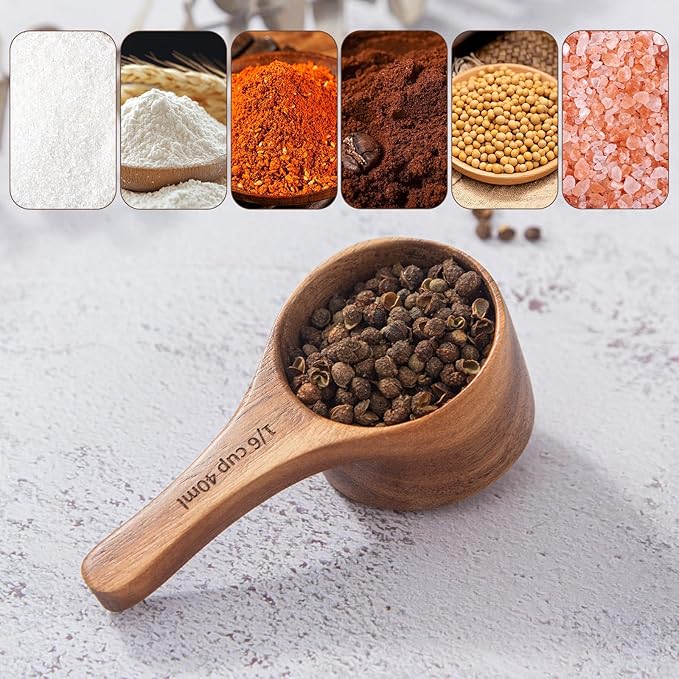 6 Pack Acacia Wood Coffee Scoops, Small Wooden Coffee Spoons for Jars and Containers Set of 6 Tablespoon Bean Scoop Cute Coffee Beans Measuring Scoop for Cooking Bath Salt,