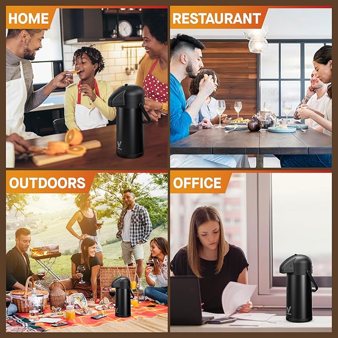 Airpot Coffee Carafe for Keeping Hot - 85 OZ/ 2.5L Coffee Dispenser with Pump - Insulated Stainless Steel thermal carafe for Hot Drinks Water Tea Chocolate - Hot Beverage Dispenser for Parties