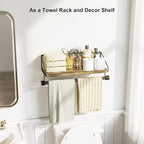 Alsonerbay Floating Shelves Wood Shelves for Wall, Rustic Wood Kitchen Shelf with Towel Bar and 8 Removable Hooks for Hanging Cooking Utensils or Mugs